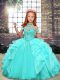 High-neck Sleeveless Organza Little Girl Pageant Dress Beading and Ruffles Lace Up