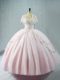 Sleeveless Tulle Floor Length Lace Up Ball Gown Prom Dress in Pink with Beading