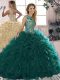 Nice Peacock Green Lace Up Scoop Beading and Ruffles 15 Quinceanera Dress Organza Sleeveless