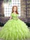 Straps Sleeveless Lace Up Girls Pageant Dresses Yellow Green Organza