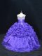 Straps Sleeveless Organza Quinceanera Gowns Beading and Pick Ups Brush Train Lace Up