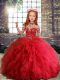 Red Sleeveless Floor Length Ruffles Lace Up Little Girls Pageant Dress Wholesale