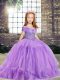 Sleeveless Floor Length Beading Lace Up Girls Pageant Dresses with Lavender
