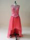 Empire Prom Evening Gown Coral Red Scoop Tulle Sleeveless