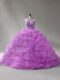 Lilac Sleeveless Organza Court Train Lace Up 15 Quinceanera Dress for Sweet 16 and Quinceanera