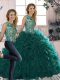 Peacock Green Quinceanera Dress Military Ball and Sweet 16 and Quinceanera with Beading and Ruffles Scoop Sleeveless Lace Up