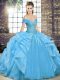 Off The Shoulder Sleeveless Lace Up Sweet 16 Dress Baby Blue Organza