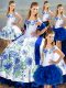 Deluxe Blue And White Sleeveless Satin and Organza Lace Up 15th Birthday Dress for Sweet 16 and Quinceanera
