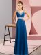 V-neck Sleeveless Prom Gown Floor Length Beading Blue Chiffon