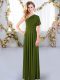 Best Floor Length Empire Sleeveless Olive Green Bridesmaid Gown Criss Cross