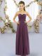 Hot Selling Dark Purple Lace Up Bridesmaid Dress Ruching Sleeveless Floor Length