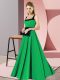 Green Empire Square Sleeveless Chiffon Floor Length Zipper Belt Quinceanera Court of Honor Dress