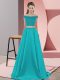 Teal Backless Off The Shoulder Beading Cocktail Dresses Elastic Woven Satin Sleeveless Sweep Train