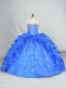 Blue Sweet 16 Quinceanera Dress Sweet 16 and Quinceanera with Embroidery and Pick Ups Sweetheart Sleeveless Lace Up