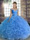 Beauteous Floor Length Lace Up 15th Birthday Dress Baby Blue for Military Ball and Sweet 16 and Quinceanera with Beading