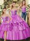 Romantic Floor Length Lilac Sweet 16 Dresses Satin Sleeveless Beading and Ruffled Layers