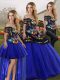 Fashion Sleeveless Tulle Floor Length Lace Up Sweet 16 Dresses in Royal Blue with Embroidery
