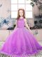 Trendy Lilac Backless Evening Gowns Lace and Appliques Sleeveless Floor Length