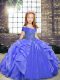Blue Organza Lace Up Pageant Dress for Womens Sleeveless Floor Length Beading and Ruffles
