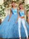 Simple Baby Blue Backless Sweet 16 Quinceanera Dress Lace and Ruffles Sleeveless Floor Length