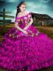 Custom Fit Fuchsia Ball Gowns Embroidery and Ruffles Quince Ball Gowns Lace Up Organza Sleeveless Floor Length