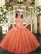 High End Tulle Halter Top Sleeveless Lace Up Appliques Little Girl Pageant Gowns in Orange