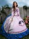 Blue And White Satin Lace Up Quinceanera Gown Sleeveless Floor Length Embroidery and Ruffles