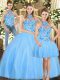 Low Price Floor Length Three Pieces Sleeveless Baby Blue Sweet 16 Dresses Lace Up
