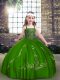 Green Tulle Lace Up Straps Long Sleeves Floor Length Little Girl Pageant Dress Beading