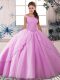 Fashion Lilac Ball Gowns Beading Sweet 16 Quinceanera Dress Lace Up Tulle Sleeveless