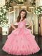Floor Length Baby Pink Little Girl Pageant Dress Tulle Sleeveless Lace and Appliques