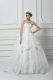 Graceful White Sleeveless Lace and Appliques and Hand Made Flower Lace Up Wedding Gowns