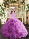 Lilac Ball Gowns Fabric With Rolling Flowers Scoop Sleeveless Beading Floor Length Zipper Kids Pageant Dress