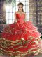 Super Coral Red Ball Gowns Tulle Off The Shoulder Sleeveless Beading and Ruffled Layers Floor Length Lace Up Quinceanera Dress