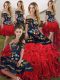 Spectacular Sleeveless Floor Length Embroidery and Ruffles Lace Up Sweet 16 Quinceanera Dress with Red And Black