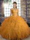 Orange Sleeveless Tulle Lace Up 15th Birthday Dress for Military Ball and Sweet 16 and Quinceanera
