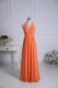 Ruching Vestidos de Damas Orange Zipper Sleeveless Floor Length