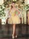 Great Mini Length Lace Up Party Dresses Gold for Prom and Party with Beading and Ruffles