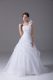 Exquisite White Sleeveless Brush Train Hand Made Flower Wedding Dresses