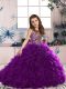Eggplant Purple Pageant Gowns For Girls Party and Wedding Party with Beading and Ruffles Scoop Sleeveless Lace Up