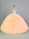 Floor Length Lace Up Quinceanera Dresses Peach for Sweet 16 and Quinceanera with Beading and Ruffles