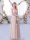 Fabulous Floor Length Side Zipper Bridesmaid Dresses Pink for Wedding Party with Lace and Belt