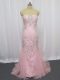 Pink Sleeveless Tulle Brush Train Zipper for Prom and Party and Military Ball
