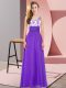 Sexy Floor Length Purple Quinceanera Court of Honor Dress Chiffon Sleeveless Appliques