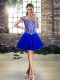 Mini Length Lace Up Royal Blue for Prom and Party with Beading and Appliques