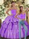 Super Lilac Two Pieces Sweetheart Sleeveless Satin Floor Length Backless Ruffled Layers Vestidos de Quinceanera