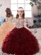 Adorable Burgundy Ball Gowns Organza Scoop Sleeveless Beading and Ruffles Floor Length Lace Up Girls Pageant Dresses