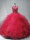 Glamorous Coral Red Quinceanera Dress Scoop Sleeveless Brush Train Lace Up