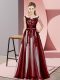 Perfect Sleeveless Floor Length Beading and Lace Zipper Bridesmaid Dresses with Burgundy