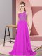 Floor Length Side Zipper Prom Gown Purple for Prom and Party with Beading